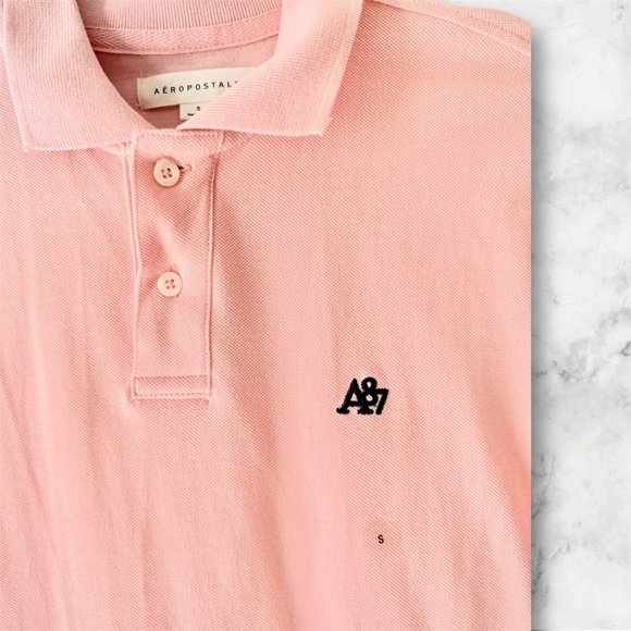 Aeropostale Men's A87 Pink Piqué Polo Shirt | Classic Fit Short Sleeve - Picture 5 of 6